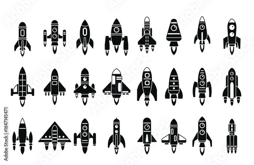 spacecraft launch icons set simple vector rocket ship