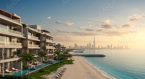 Beachfront residence with panoramic city views in Dubai showcasing modern elegance