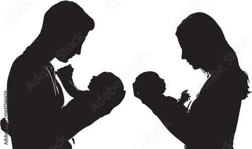 Parents holding newborns babies family