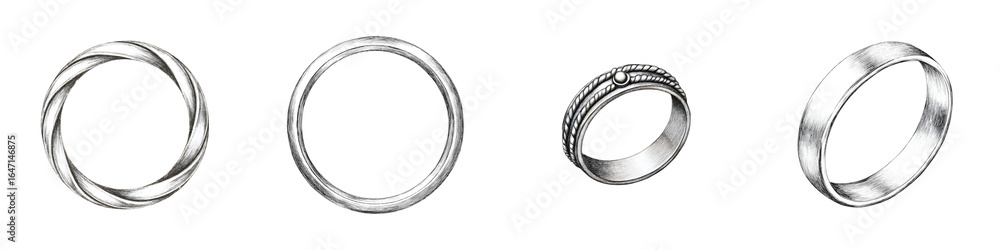 Fototapeta premium Hand Drawn Wedding Rings Set: Elegant Jewelry Sketch