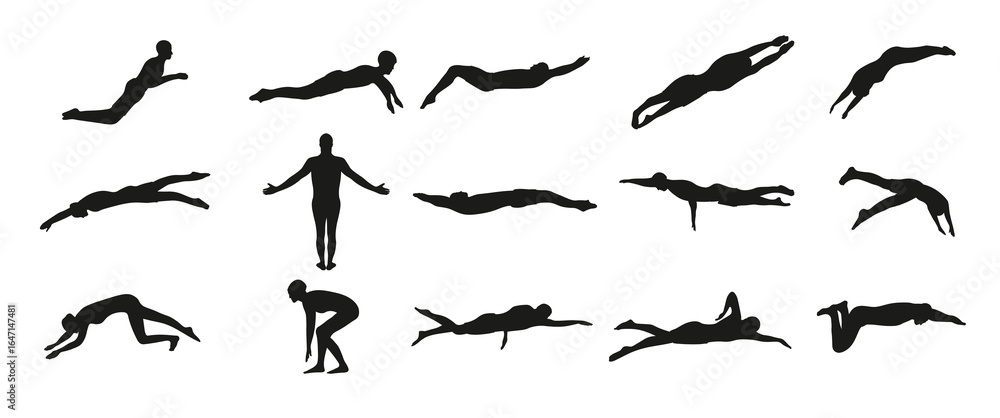 Naklejka premium set of vector silhouettes of swimming olympiads competition
