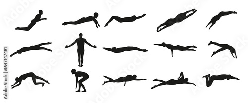 set of vector silhouettes of swimming olympiads competition