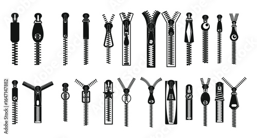 zipper puller lock icons set simple style