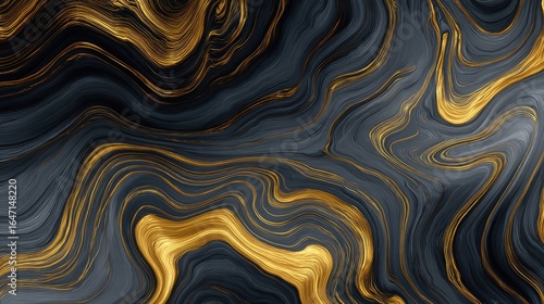 Abstract swirling marbled design in dark grey and gold