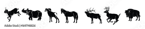 ungulate animals silhouettes set bighorn elk stag