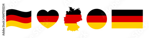 Germany flag vector set. Round, heart, map, waving etc.. styles. German flag icon isolated on transparent background
