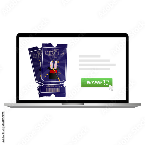 Buying circus tickets online. Vector illustration