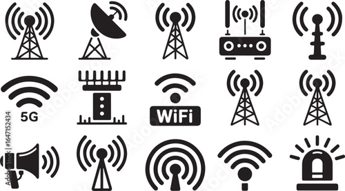 Silhouette Communication Tower Vector Illustration on a Simple Style