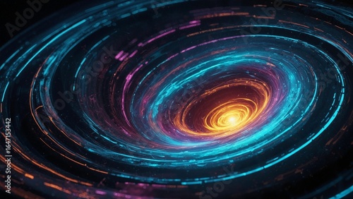 A mysterious vortex of swirling neon hologram colors