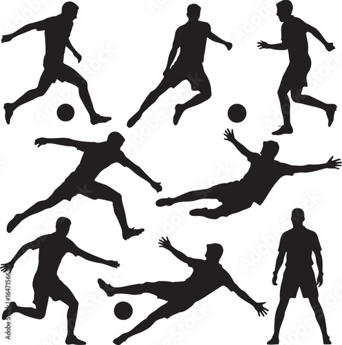 Soccer players in action football silhouettes