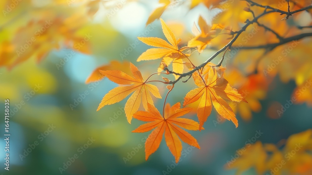 Autumn leaves on branch Autumn leaves on branch