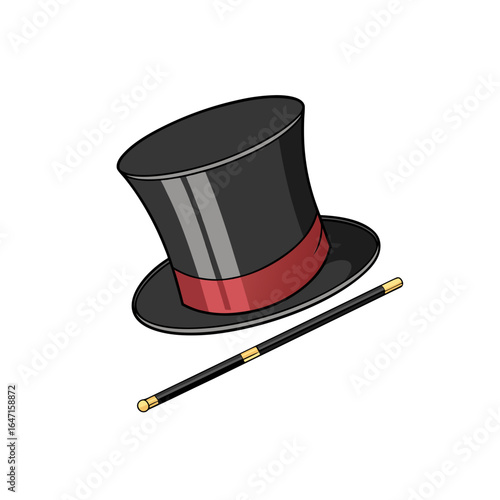 Realistic magician top hat with shiny black surface vector illustration