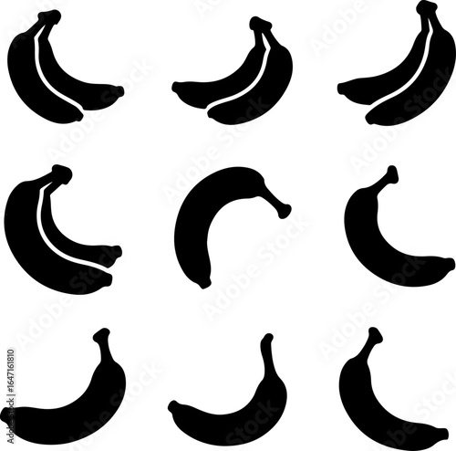 Black Banana Silhouette Icon Set
