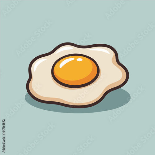 A cartoon illustration of a fried egg with a runny yolk on a light blue background with a shadow