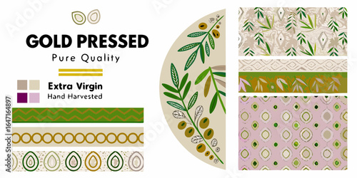 Gold pressed extra virgin olive oil branding elements