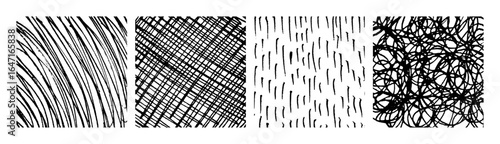 Set of monochrome hand-drawn crosshatch textures