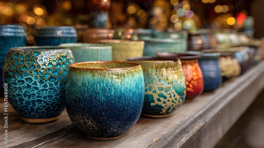 Fototapeta premium Handmade ceramic vases and vessels displayed in an artisan shop
