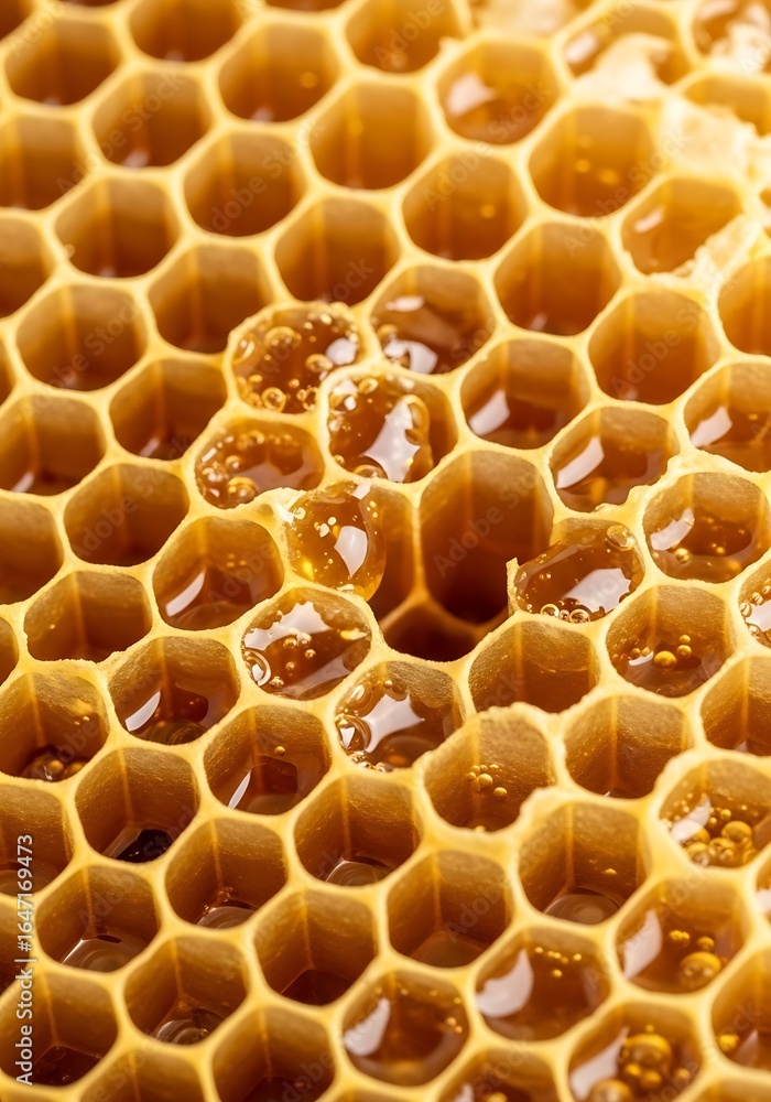 Golden Honeycomb Texture: Intricate Structure of Beeswax Cells Filled with Natural Honey Golden Honeycomb Texture: Intricate Structure of Beeswax Cells Filled with Natural Honey