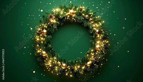Christmas wreath on a green backdrop