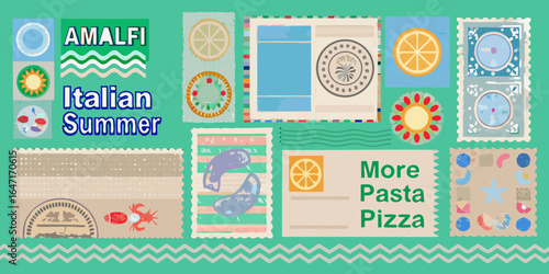 Amalfi italian summer collage with food and travel motifs