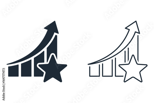 Growing star. Popularity, recognition on the rise. Growing demand. Vector linear icons illustration isolated on white background.