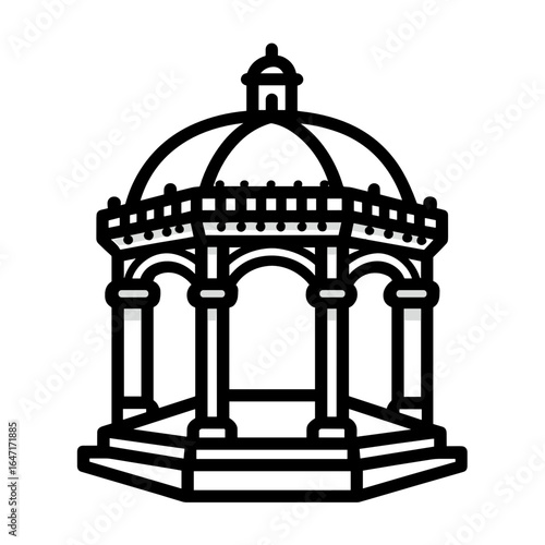Decorative outdoor gazebo with ornate design and archways  