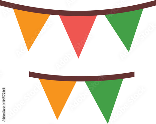 Colorful Triangular Bunting Flags; Festive Party Decorations; Flat Design Style; Celebration Clipart