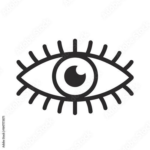 Stylized black eye icon with lashes isolated on transparent background