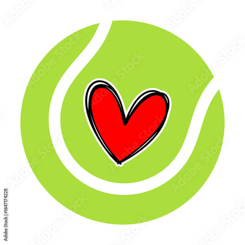 Tennis ball with red heart svg cut file. Isolated vector illustration.