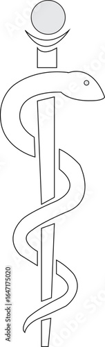 snake medicial icon.Simple flat illustration isolated on white background.Black rod of asclepius,Vector silhouette doodle drawings of medicial symbols of snake with bowl and caduceus