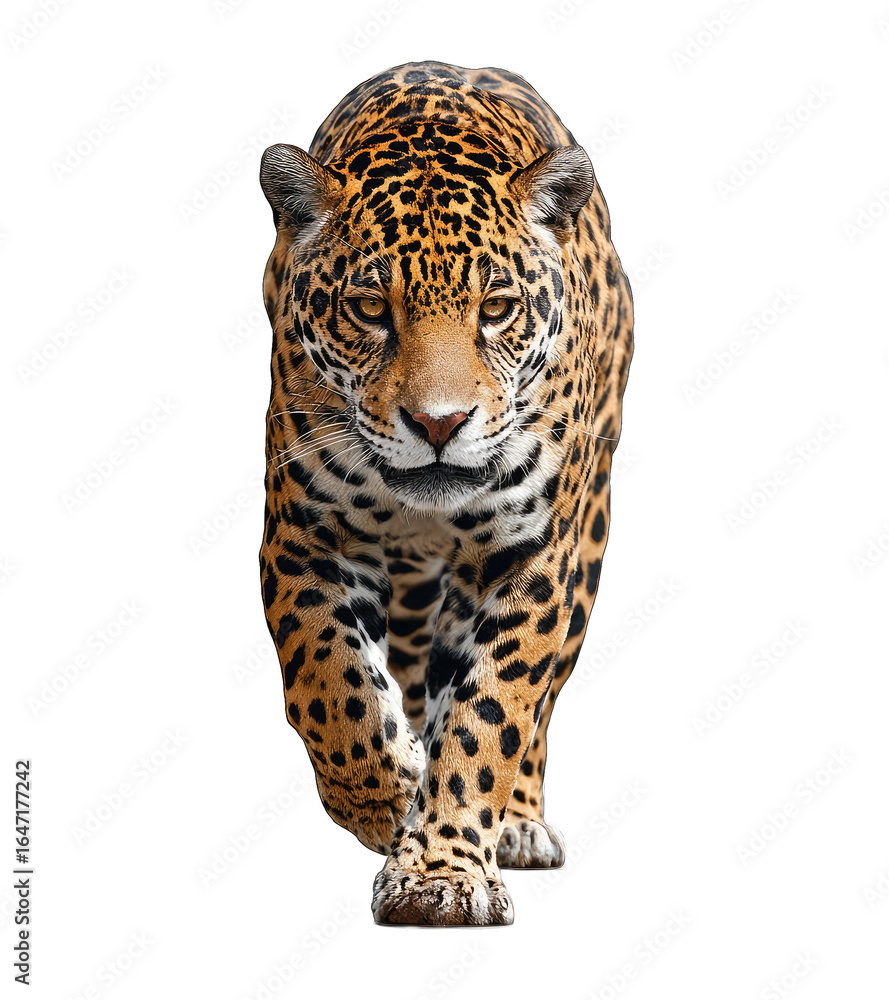 Obraz premium Jaguar, focused gaze, spotted coat, walking