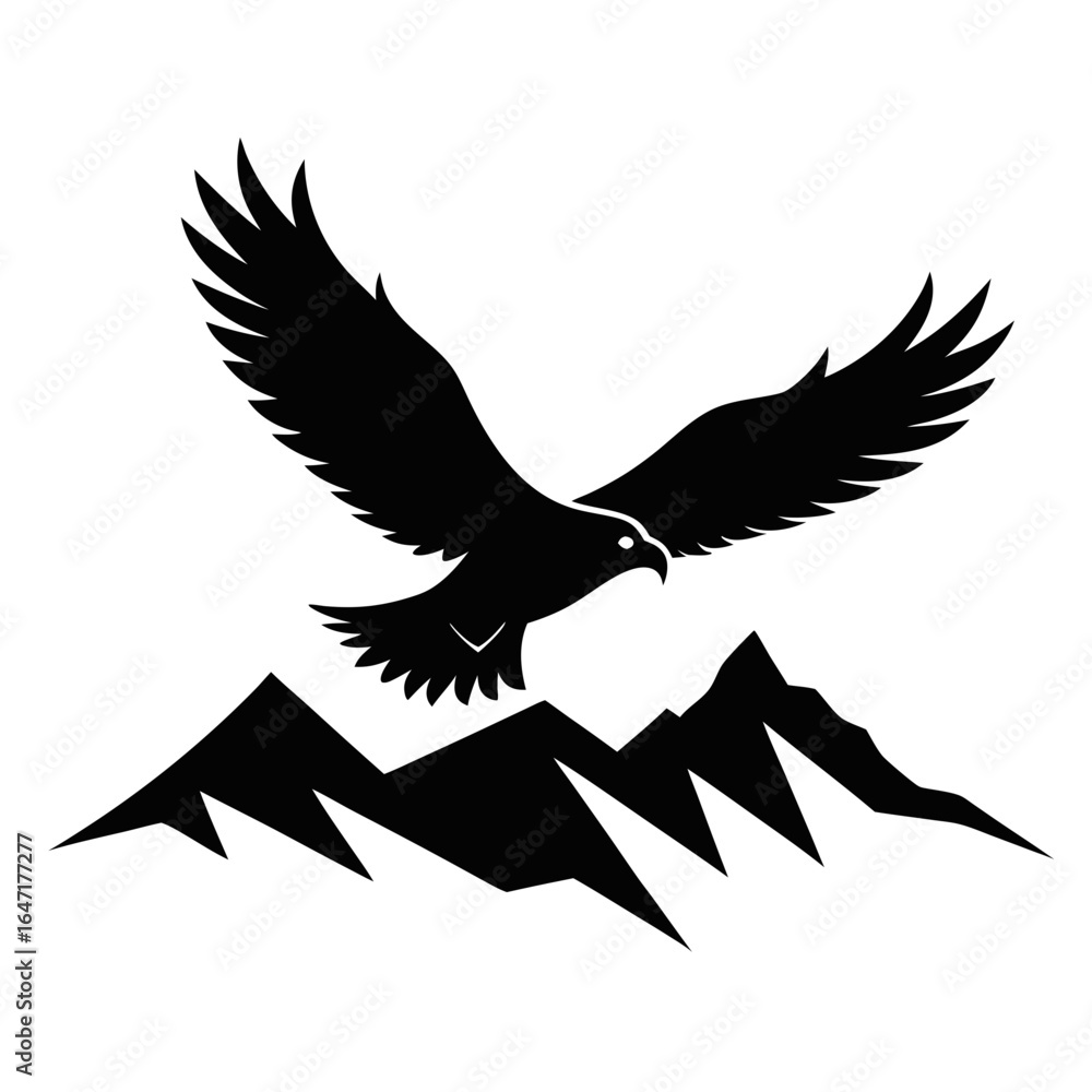 Obraz premium Flying a eagle mountain a simple vector clean black silhouette design white background