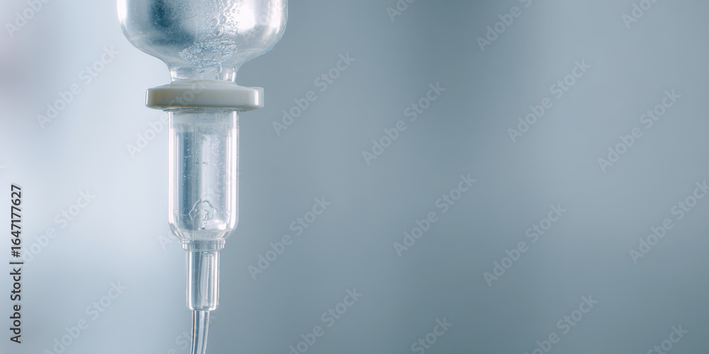Close up of IV drip tube and bottle in medical setting Close up of IV drip tube and bottle in medical setting
