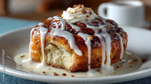 Warm cinnamon roll with cream cheese frosting