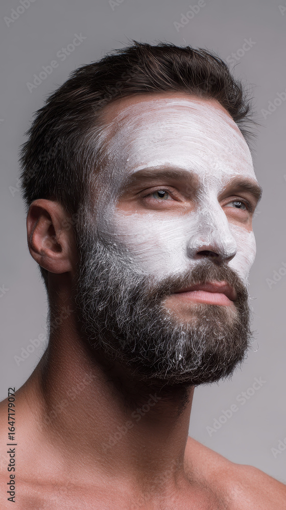 Obraz premium Bearded man with facial mask, self care concept