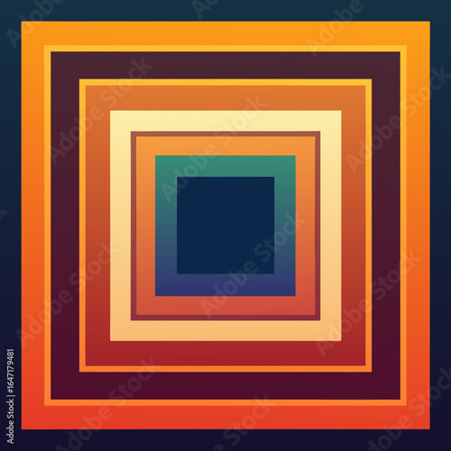 Abstract Warm-toned Geometric Square Pattern: Retro Style, Nested Design, Gradient Hues