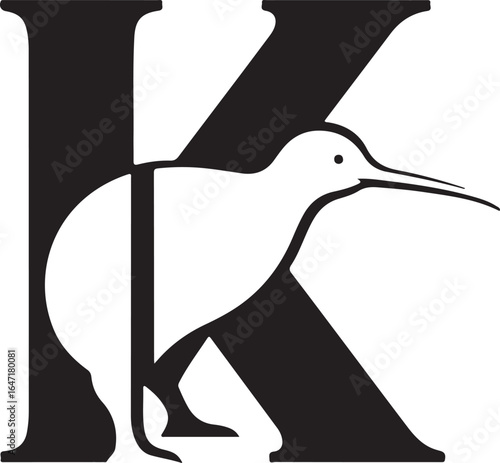 Kiwi bird and letter K design logo template