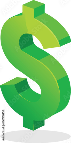 Isometric Green Dollar Sign Illustration on Transparent Background green dollar sign illustration, vector, 