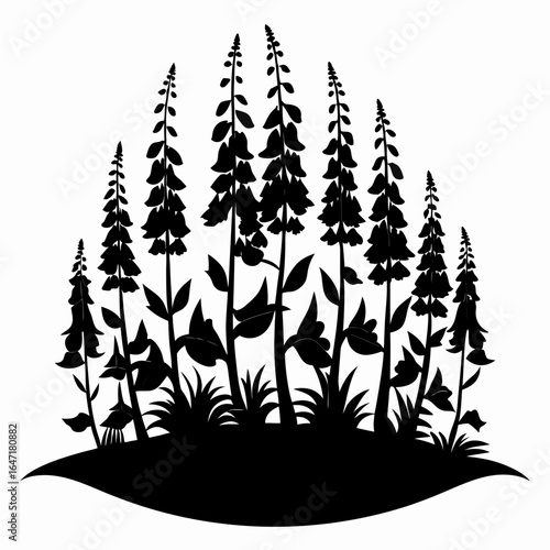 Foxglove Grove vector clean black silhouette design white background