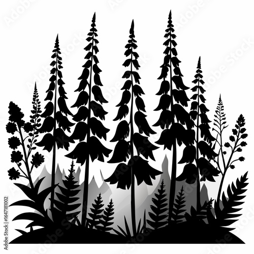 Foxglove Grove vector clean black silhouette design white background