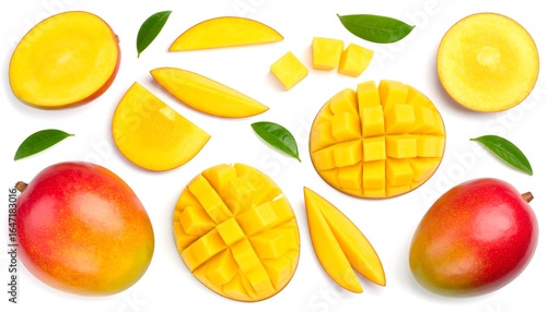 Ripe Mango Slices with Top View.