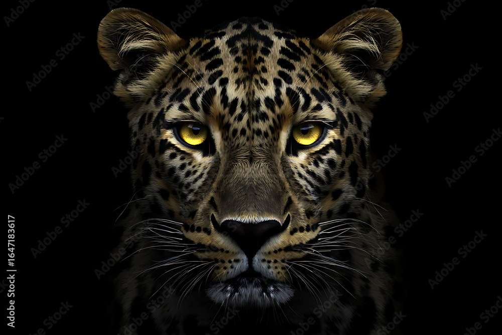 Fototapeta premium Close up portrait of a wild leopard with spotted fur and piercing eyes.