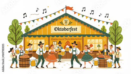 oktoberfest beer tent crayon illustration