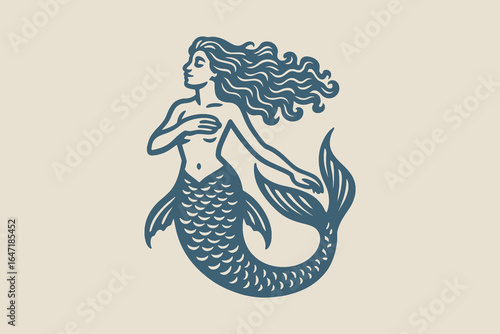 Mermaid engraving style vintage illustration vector