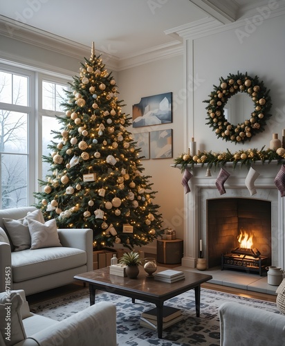 fireplace with christmas tree