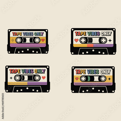 Retro cassette tapes with colorful labels vintage music