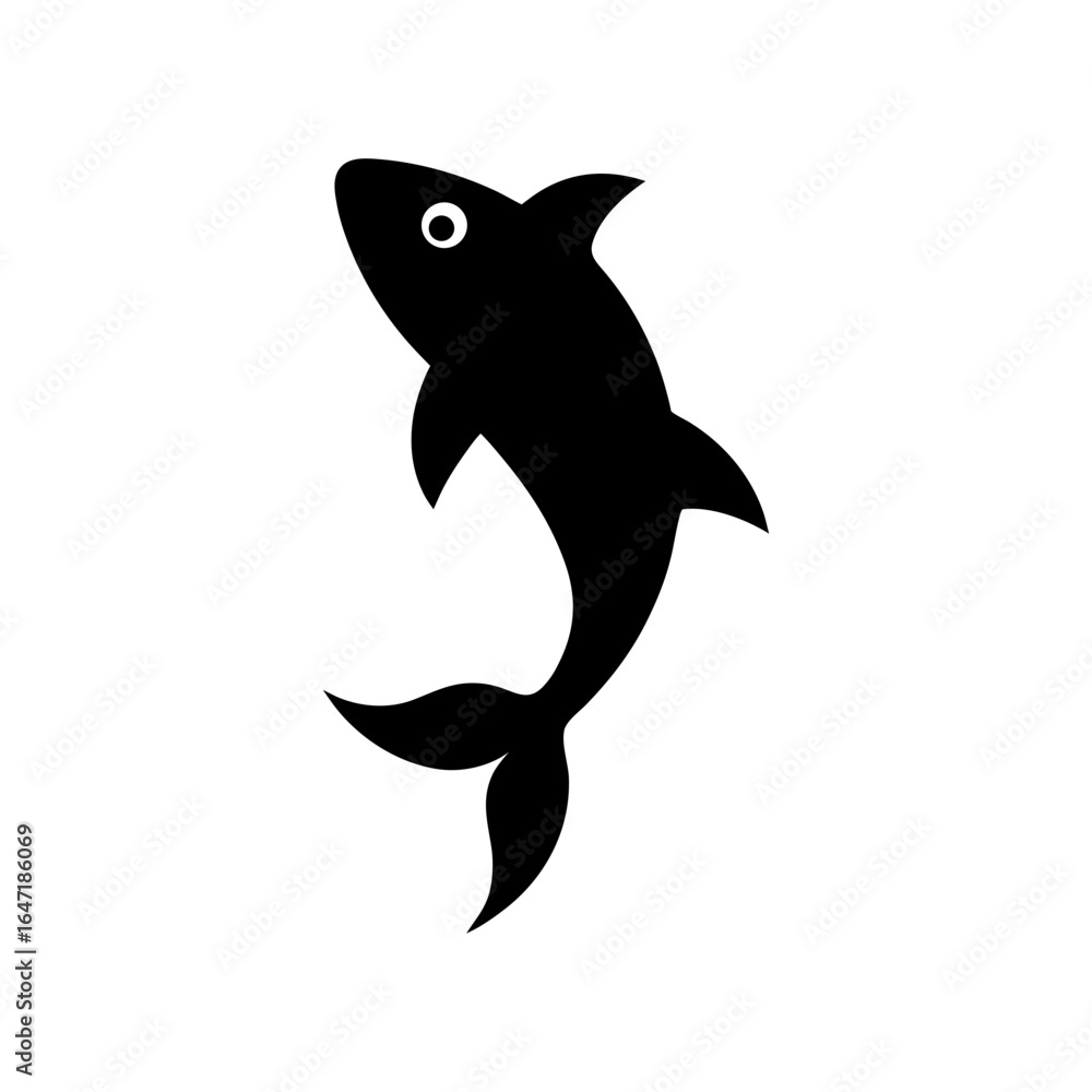 Fototapeta premium Silhouette of a small fish swimming upward in water aquatic vector design
