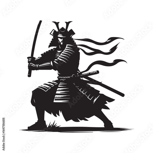 Samurai Standing Pose Silhouette | Historical Warrior Vector Art