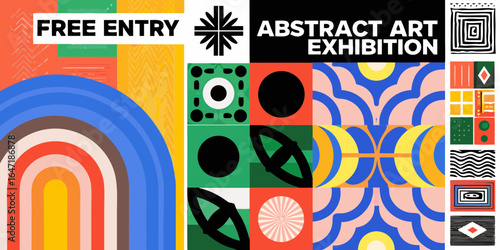 Abstract art exhibition free entry vibrant geometric poster