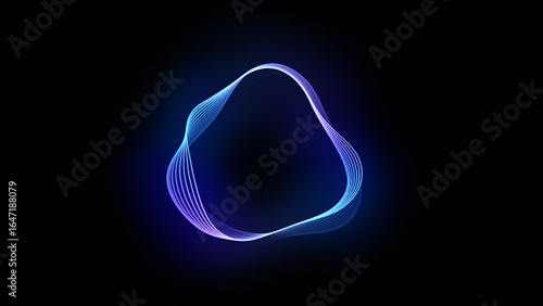 Abstract technology conсept of purple and blue neon gradient 3d lines. Glowing futuristic waves, sound waves and audio waveform. Artificial Intelligence, big data, information graphics.